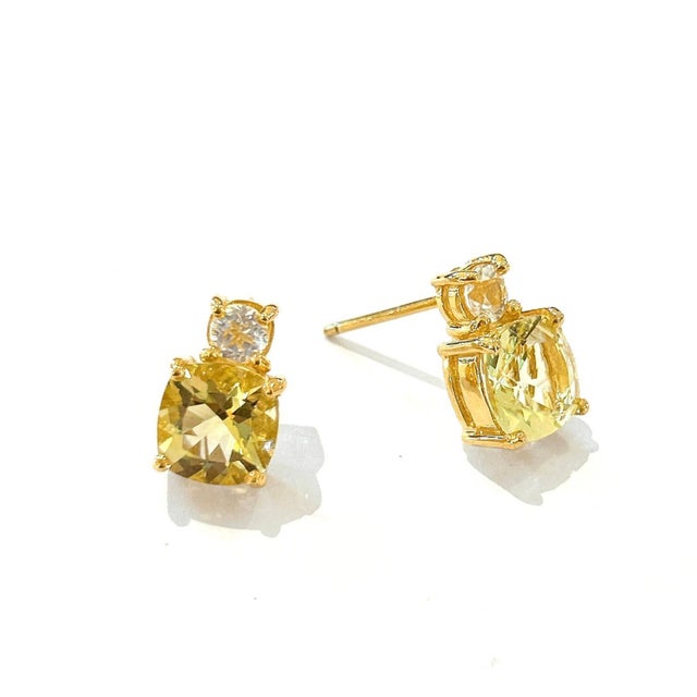 Bochic "Orient" Lemon Topaz & White Topaz Earrings Set In 18K Gold & Silver For Sale - Image 4 of 18