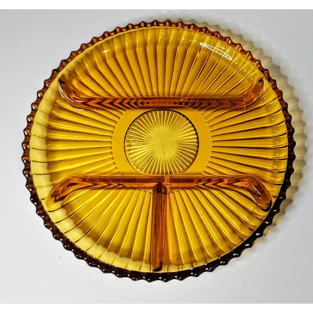 Mid-Century Modern Vintage Indiana Glass Co. Amber Glass Relish Plate For Sale - Image 3 of 3