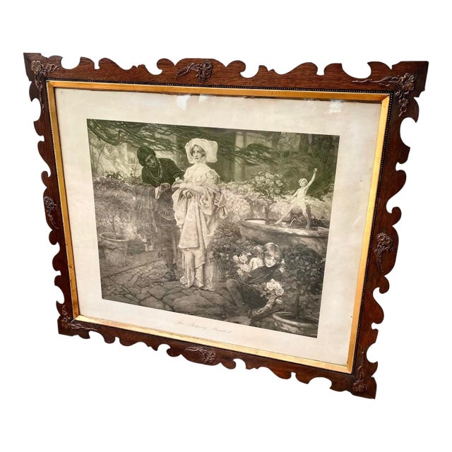 Large Art Nouveau Lithograph Arthur Augustus Dixon the Sleeping Minstral 19th C, Framed For Sale