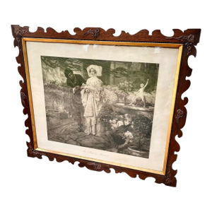 Large Art Nouveau Lithograph Arthur Augustus Dixon the Sleeping Minstral 19th C, Framed