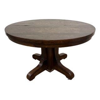Antique Mission Arts and Crafts Tiger Oak Quarter Sawn Pedestal Dining Table For Sale