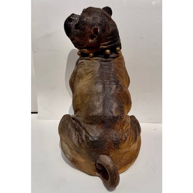 Late 19th Century Large 19th Century English Cold-Painted Terracotta Bulldog Figure With Glass Eyes For Sale - Image 5 of 17