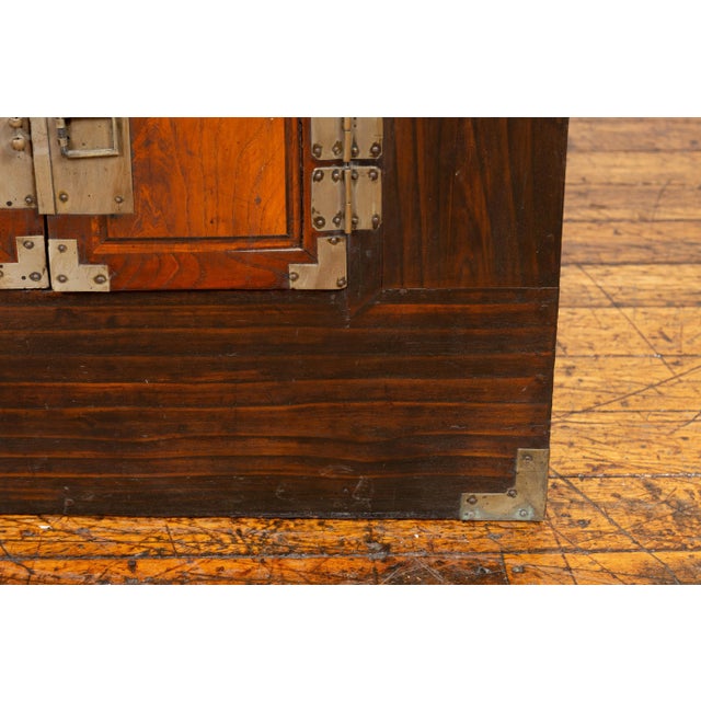 Asian Korean Late 19th Century Wood Two-Toned Side Chest with Brass Hardware For Sale - Image 3 of 13