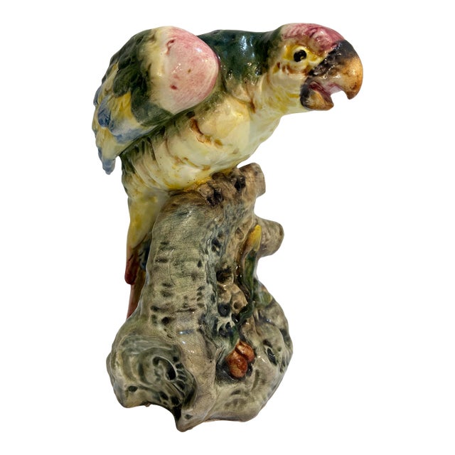 Mid-Century Italian Majolica Parrot Figurine Vase For Sale