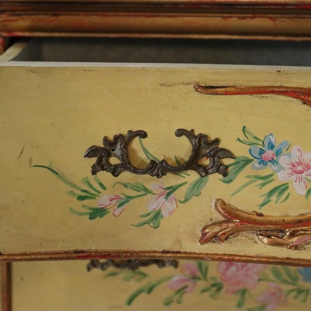 Yellow Venetian Hand Painted & Gilt Polychromed 5-Drawer Marble Top Dresser C1930 For Sale - Image 8 of 18