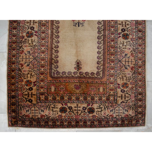 Vintage Hand-Knotted Turkish Rug Prayer Rug Super Fine Wool Rug Wall Decor Religious Tapestry 3x5 Ft Approx For Sale - Image 15 of 18