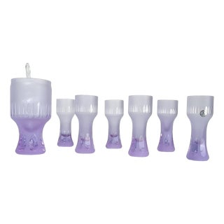 Long Space Age Drink Tumbler Glasses & Jug Set in Pale Lilac Frost Crystal, 1960s, Set of 7 For Sale