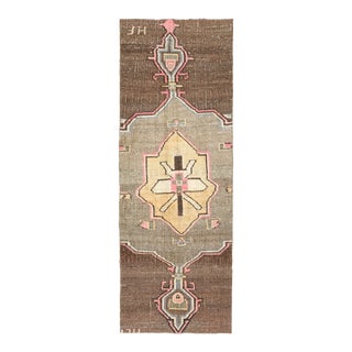 Vintage Turkish Oushak Handmade Wool Cotton Brown Area Rug For Sale