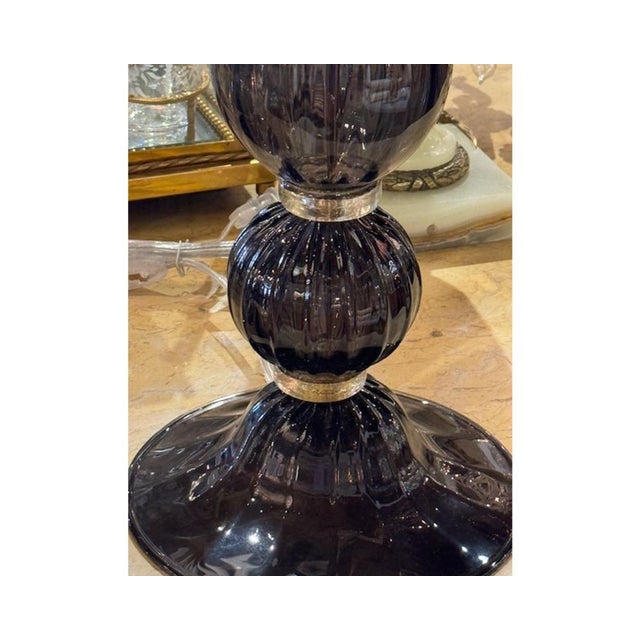 Pair of Murano Black Glass Lamps For Sale - Image 4 of 5