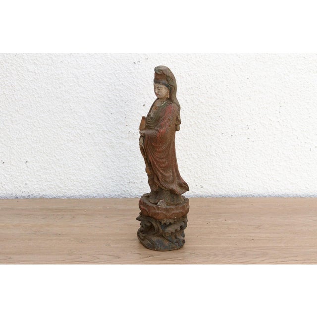 Brown Small Asian Carved Guan Yin Figure For Sale - Image 8 of 10