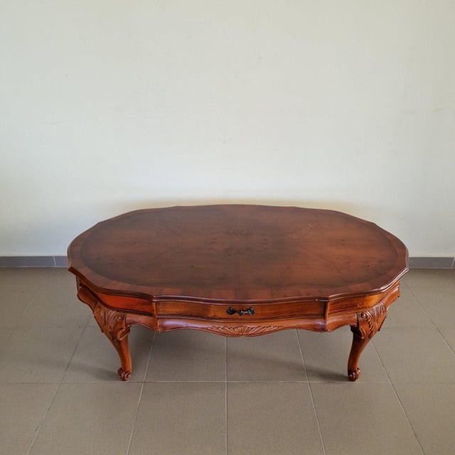 Carved Wood Chippendale Coffee Table with Drawers and Brass Handles For Sale - Image 3 of 9