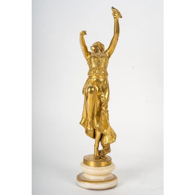 Art Nouveau Gilt Bronze Sculpture in Onyx Base attributed to Joe Descomps, 1900s For Sale - Image 3 of 10