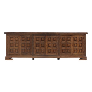 Spanish Brutalist Sideboard in Carved Wood, 1960s For Sale