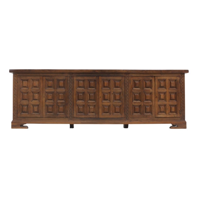 Spanish Brutalist Sideboard in Carved Wood, 1960s For Sale