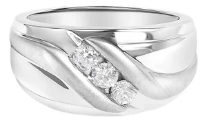Men's .925 Sterling Silver 1/2 Cttw Diamond Channel Set 3-Stone Band Ring - Ring Size 10.5