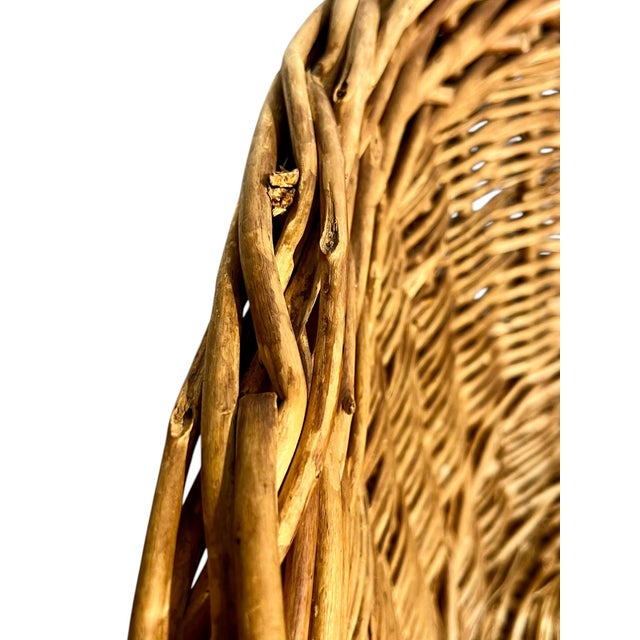 Antique French Provincial Handwoven Wicker Gathering or Laundry Basket 29” Wide For Sale - Image 9 of 16