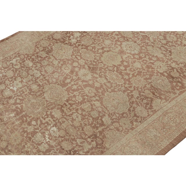 Antique Mahal Afghan Rug in Beige-Brown Floral Patterns by Rug & Kilim For Sale In New York - Image 6 of 7