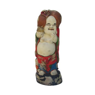 Camphor Wood Standing Happy Buddha Statue For Sale