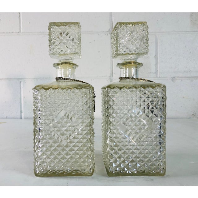 1960s Textured Square Glass Decanters - a Pair For Sale In Boston - Image 6 of 7