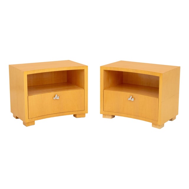 Modern Maple Concave Bedside Tables, Pair For Sale