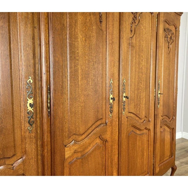 Vintage French Louis XVI Style Carved Oak 4-Door Wardrobe For Sale - Image 10 of 12