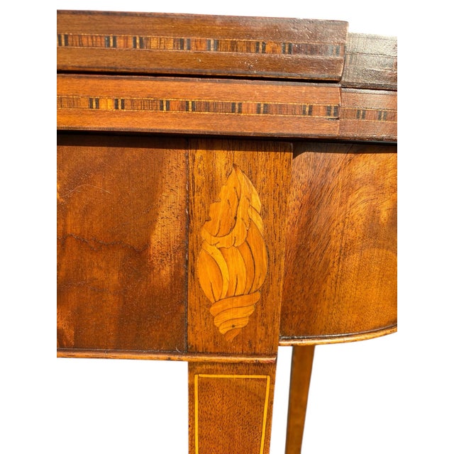 Early 20th Century Antique Hepplewhite Style Mahogany & Satinwood Card Table / Console Table For Sale - Image 5 of 12