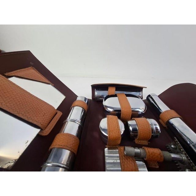 Art Deco Mens Travel Shaving Kit in Leather Case, Czechoslovakia, 1930s For Sale - Image 11 of 18