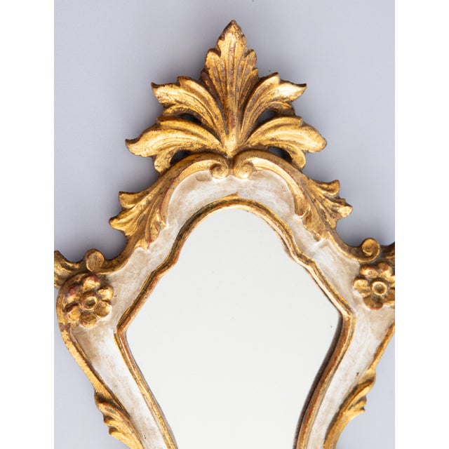 Florentine Mid-Century Italian Florentine Rococo Style Giltwood & White Painted Mirror For Sale - Image 4 of 8