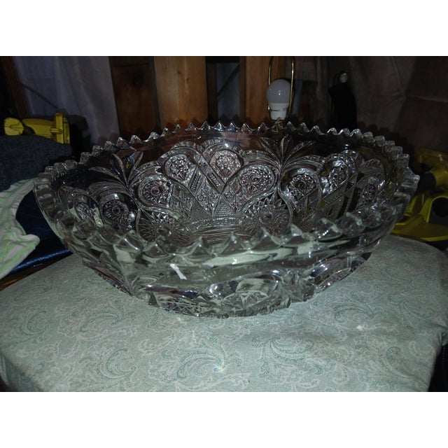 1910s EAPG Pressed Glass Ruffled Edge Pinwheel Large Centerpiece Bowl Attributed to Imperial Glass For Sale In Naples, FL - Image 6 of 8
