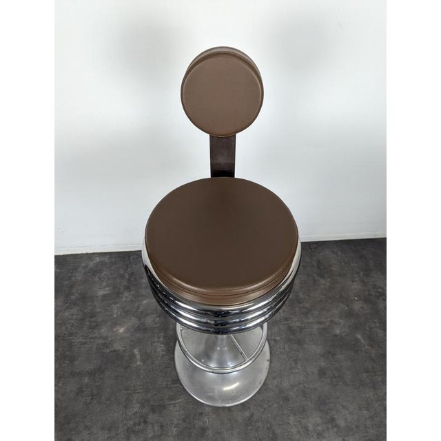 Chrome Bar Stool with Tulip Base and Backrest, 1970s For Sale - Image 3 of 9