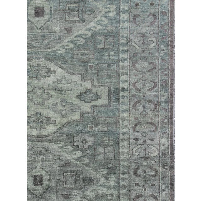 Large Modern Khotan Rug With Geometric Design in Various Shades of Green and Brown For Sale - Image 4 of 5