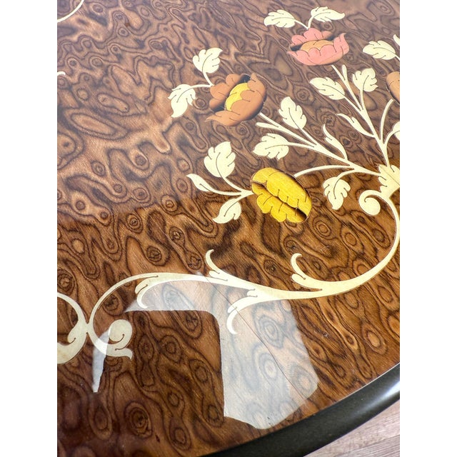 Wood Vintage Italian Rococo Marquetry Fruitwood 2-Tier Corner Shelf For Sale - Image 7 of 11