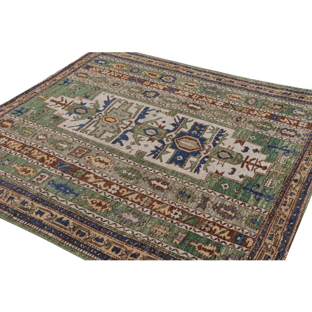 Rug & Kilim Rug & Kilim’s Tribal Style Square Rug in Green With Geometric Patterns For Sale - Image 4 of 7