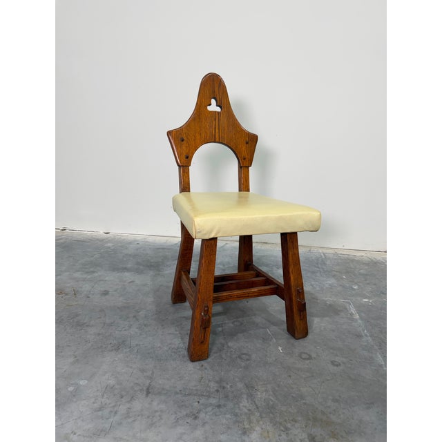 Brutalist Early 20th Century Brutalist Oak Arts and Crafts Antique Hall Chair in Manner of Charles Limbert For Sale - Image 3 of 11