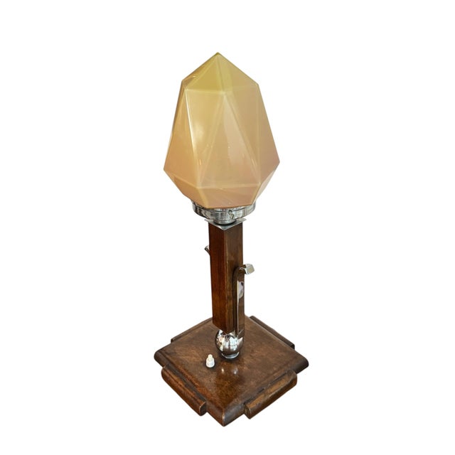 Metal Art Deco Table Lamp with Uranium Glass Shade, Central Europe, 1920s For Sale - Image 7 of 13