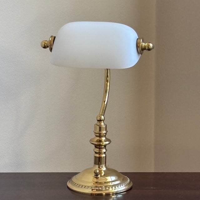Late-20th Century Mini Banker's Task Lamp W/ Frosted Glass Shade For Sale - Image 13 of 17