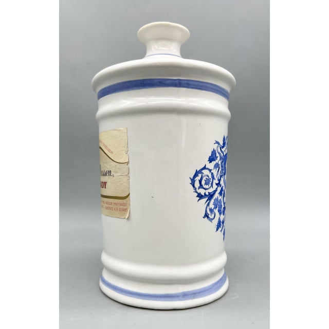 1970s Paul Masson Blue & White Ceramic Apothecary Jar Style Brandy Decanter by José Moya Del Pino – Traditional / Grandmillennial For Sale - Image 9 of 10