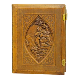 Large Antique Photo Album With Wooden Carved Cover, Brienz Ca. 1900
