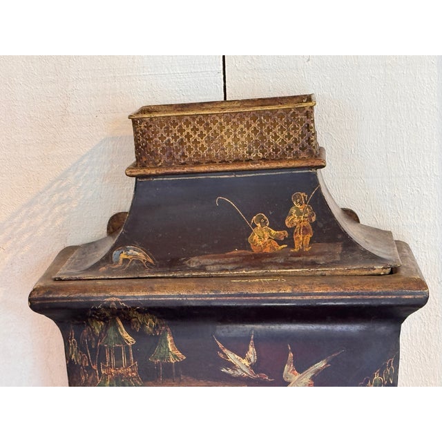 Metal 1920s Tole Painted Wall Lavabo With Chinoiserie Decoration For Sale - Image 7 of 12