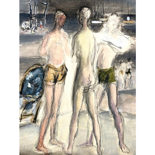 Simka Simkhovitch, Simka Simkhovitch WPA W/C Painting Gouache American Modernist Beach Scene Nude, c.1930's For Sale - Image 4 of 5