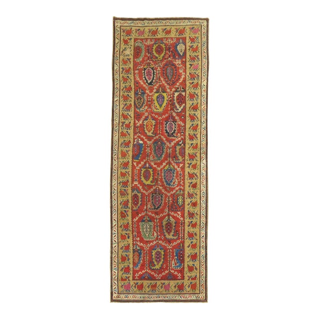 Traditional Colorful Early 20th Century Antique Karabagh Caucasian Runner - 3'4" x 9'8" For Sale