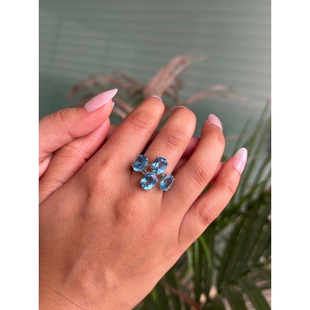 925 Sterling Silver Ring With Sparkling 9.59 CTW Blue Topaz 4 Stone in Prong Set - Size 7.5 For Sale - Image 6 of 13