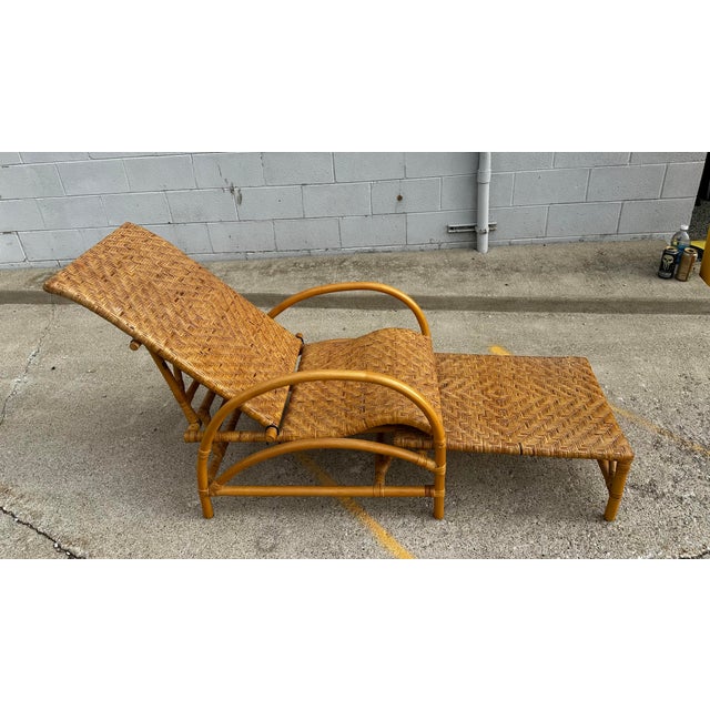 Vintage Reclining Rattan Bamboo Chaise Lounge With Footrest For Sale In Detroit - Image 6 of 12