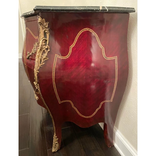 French Antique French Louis XV Style Bombe Chest With Marble Top For Sale - Image 3 of 11