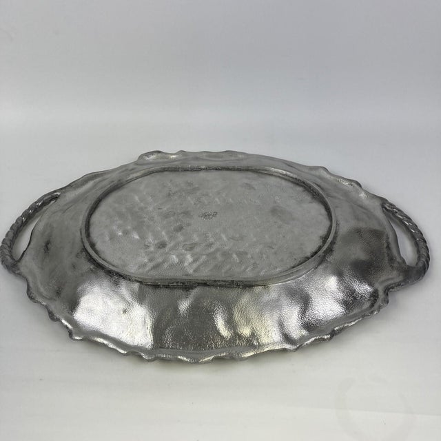 Metal Lenox Fruit Weave Serving Platter Handle Tray 22" Grape Leaf Metal Silver Basket For Sale - Image 7 of 7