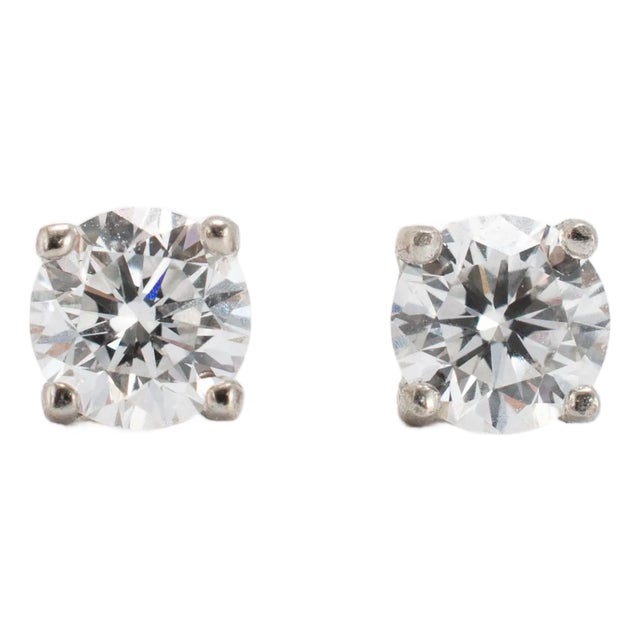 Unisex 14k White Gold 0.44ctw Lab Grown Diamond Screw Back Petite Stud Earrings, Pair For Sale