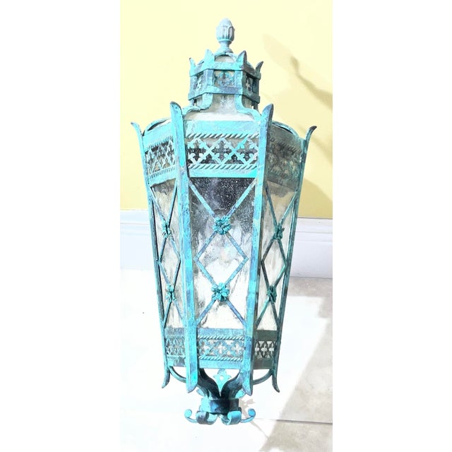 Magnificent Single Vintage Bronze & Brass Hexagonal Wall Lantern Sconce For Sale - Image 14 of 17