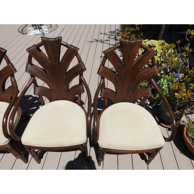 Vintage Philippine Rattan & Glass 5-Piece Dining Set With Sculptural Palm Frond Details For Sale - Image 9 of 15