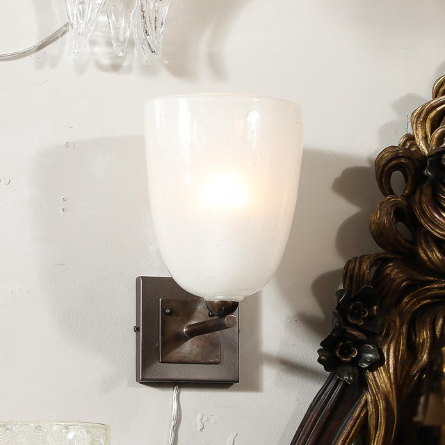 Pair of Modernist Hand-Blown Murano Glass Pulegoso Sconces in Oil Rubbed Bronze For Sale - Image 9 of 17