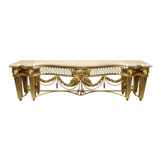 Louis XVI Style Palatial Console With Carved Gilt Carrera Marble Top For Sale